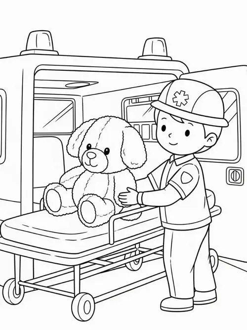Trẻ học tô màu xe cứu thương phòng cấp cứu cho trẻ 6 tuổi
