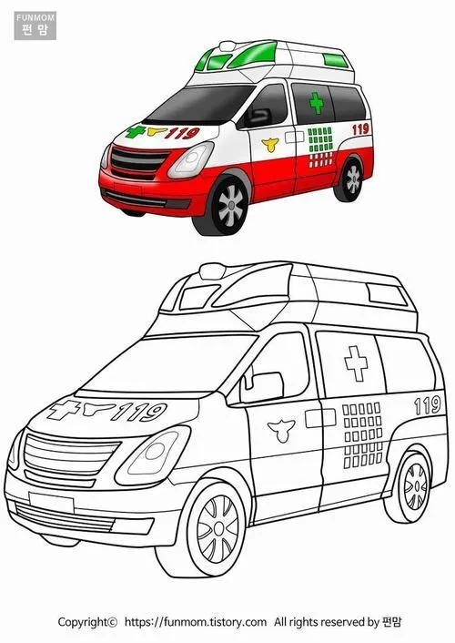 Xe cứu thương hoạt hình trong tranh tô màu bé nào cũng thích