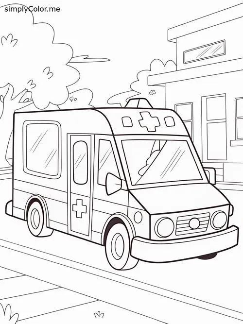 Bé tập tô màu xe cứu thương chở bệnh nhân