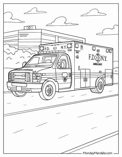 Tranh bé tập tô xe cứu thương cho bé dễ thương