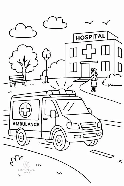 Hoạt động tô màu xe cứu thương vui cho trẻ 4 tuổi