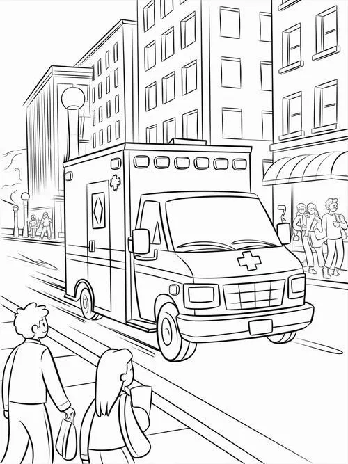 Tờ giấy tô màu xe cứu thương mini đơn giản cho trẻ 4 tuổi