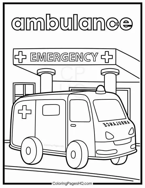 Hình tô màu xe cứu thương hoạt hình cho bé 3 tuổi