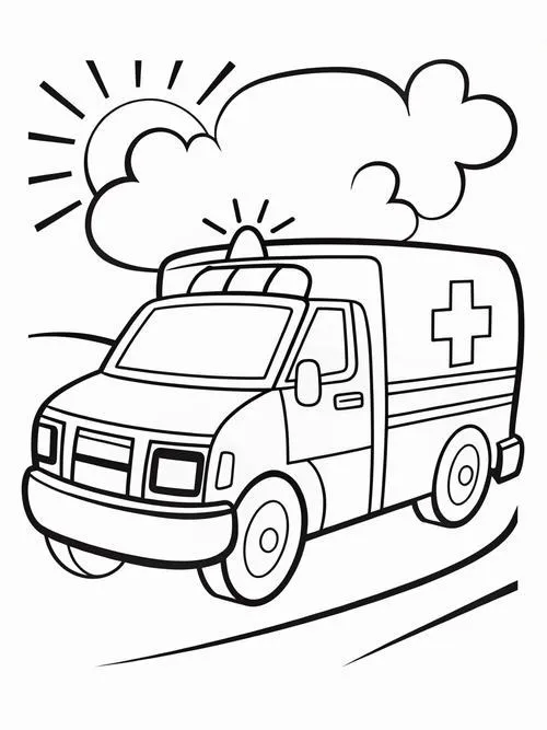 Tô màu vui xe cứu thương màu trắng đỏ nổi bật