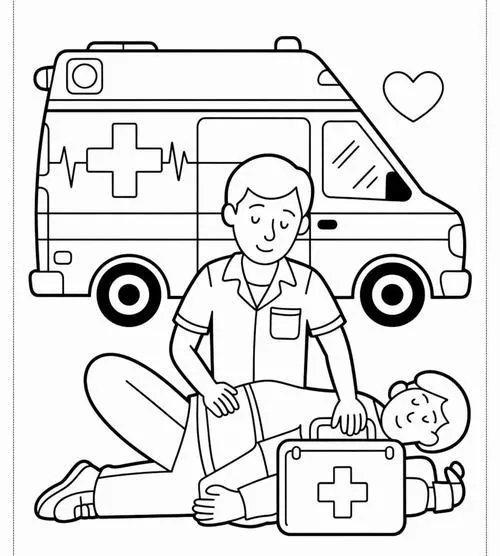 Mẫu tranh tô màu xe cấp cứu đơn giản cho trẻ 6 tuổi