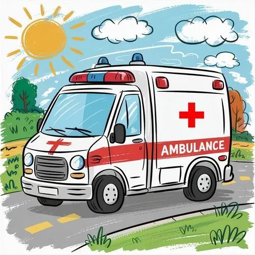 Tranh bé tập tô xe y tế bánh xe tròn, màu sắc nổi bật