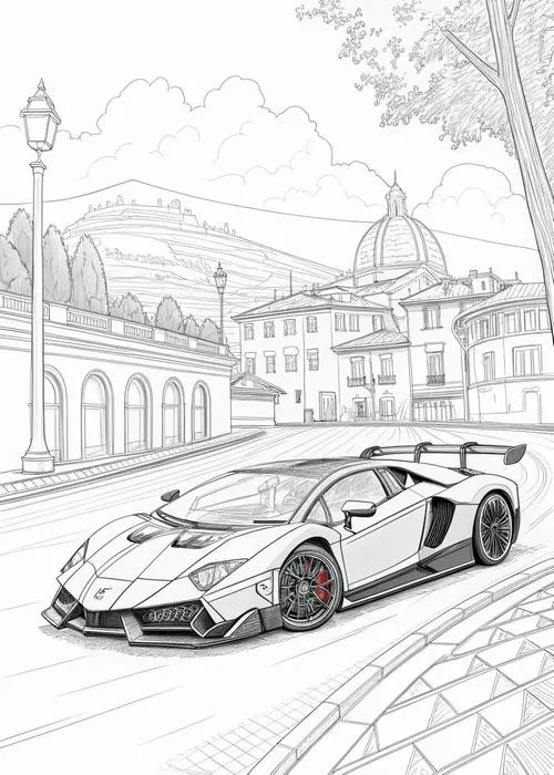 Tờ giấy tô màu xe Lamborghini hoạt hình dễ tô cho trẻ 4 tuổi