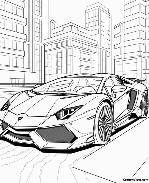Trang tô màu xe Lamborghini Aventador đẹp, thân xe thấp bánh to