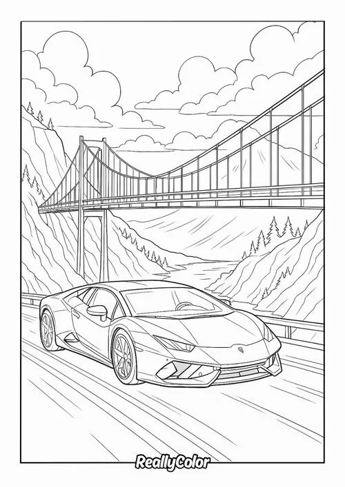 Tranh bé tập tô xe Lamborghini màu vàng, xe đua mạnh mẽ