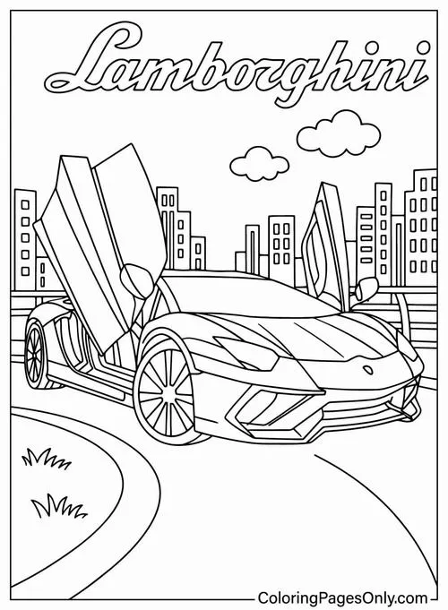 Tô màu vui xe Lamborghini bánh xe to bản cho bé