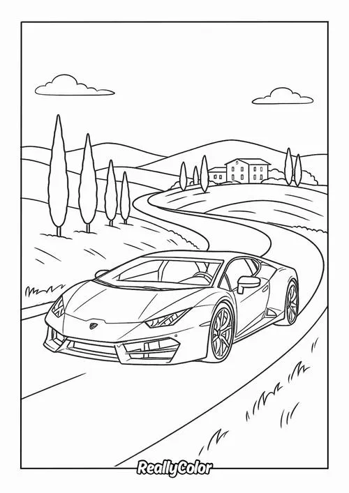Mẫu tranh tô màu xe thể thao Lamborghini cho trẻ em