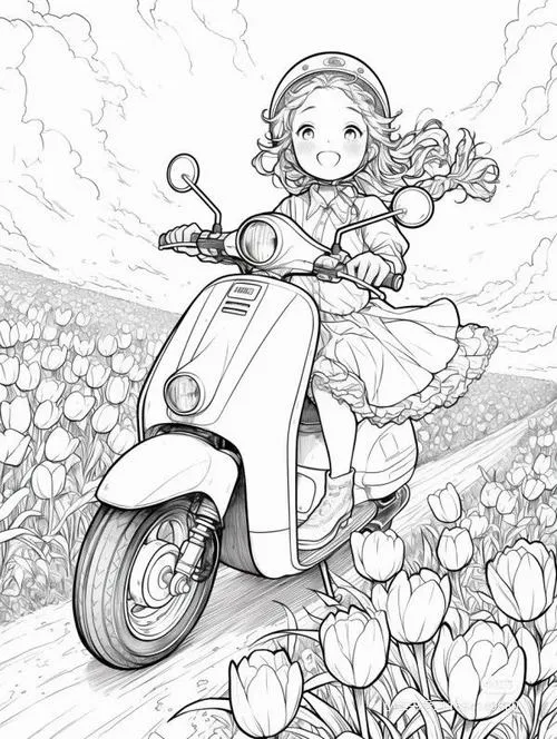 Bé tập tô màu xe máy đèn pha tròn cho trẻ 6 tuổi