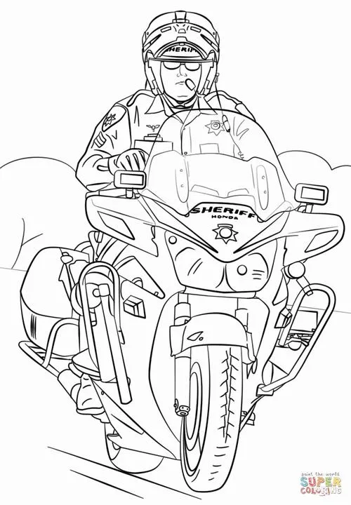 Hoạt động tô màu tranh xe máy cảnh sát và bút sáp giấy vẽ