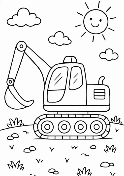 24 Trang tô màu xe máy xúc và bé tô màu sáng tạo