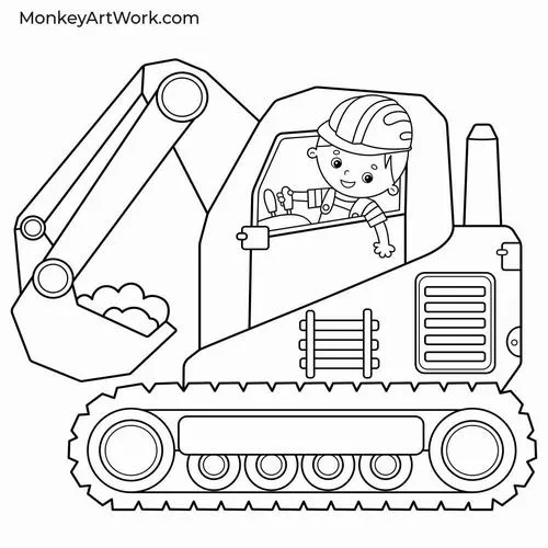 21 Bé tập tô màu xe đào đất với cánh tay xúc linh hoạt