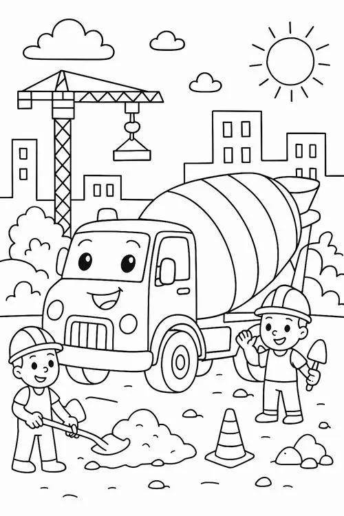 Tải free 30 Tranh tập tô màu Xe Trộn Bê Tông giúp bé hiểu thêm về nghề xây dựng