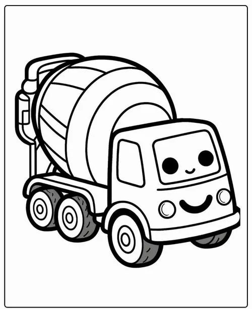 Trang học tô màu xe bồn vào công trường đổ bê tông nền nhà, đơn giản