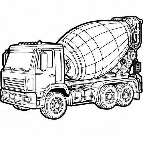 Hình tô màu xe bồn bê tông chở vật liệu xây dựng, cho bé, dễ tô