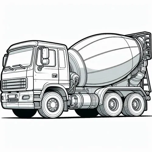 Tranh bé tập tô xe bê tông bền bỉ, cabin lái rõ nét, dễ thương