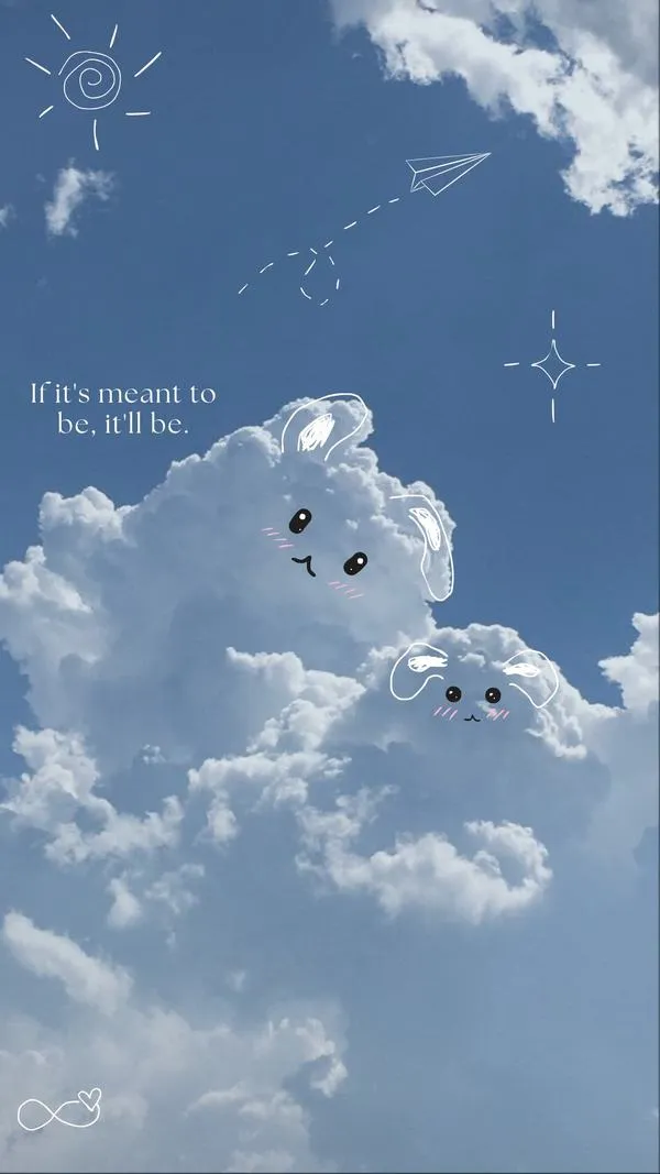 2 Ảnh wallpaper bầu trời mây xanh có gấu nhỏ, chuyển sắc nhẹ, hợp màn hình khóa dịu mắt.