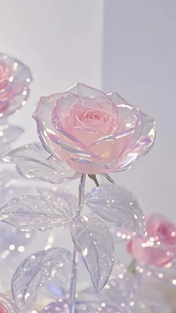 1 Cận cảnh hoa hồng trong giọt nước lấp lánh, hình tỉ lệ dọc, nền mờ nhẹ cho icon rõ ràng