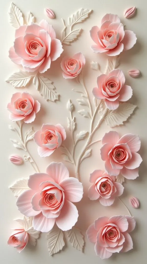 3 Hình nền hoa hồng 3d phong cách huyền ảo, sương mờ nhẹ, chiều sâu rõ từng lớp