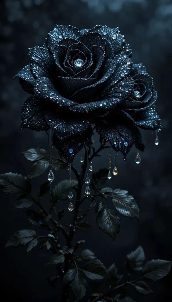 Hoa hồng đen trong lọ thủy tinh, sang trọng, hợp màn hình khóa tối giản