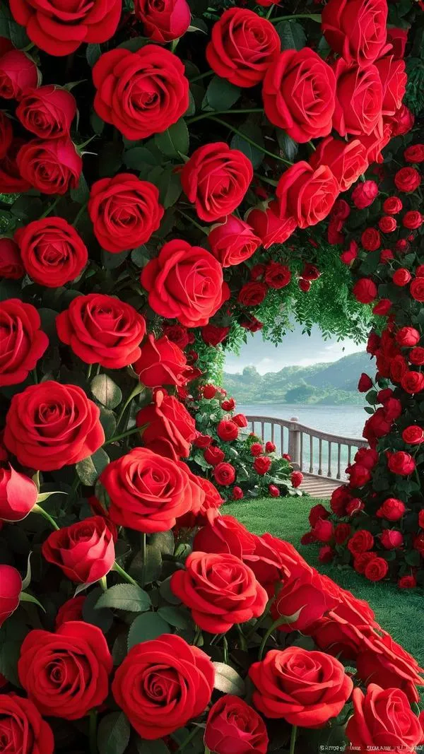 Ảnh wallpaper hoa hồng đỏ giữa rừng tối, sương mờ, cảm giác bí ẩn mà quyến rũ.