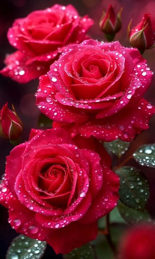 Họa tiết nhiều bông hồng đỏ, bố cục lặp, hợp ai thích wallpaper dày và đồng đều.