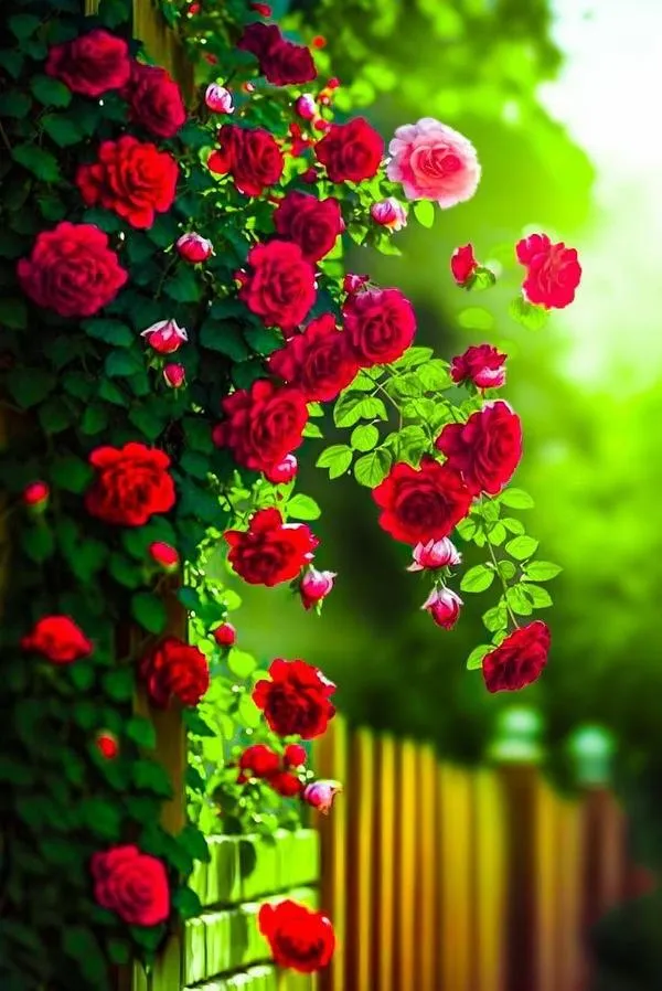 Tường nhà phủ kín hồng đỏ thắm, phông nền tối, nhìn sang như góc phố châu Âu.