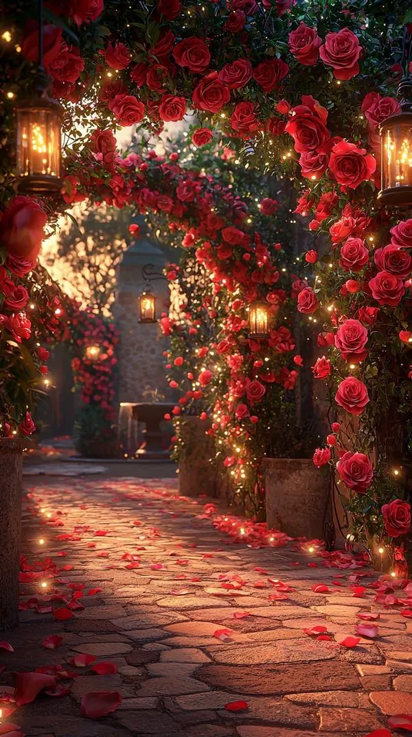 Khung trái tim kết từ bông hồng đỏ, nền xanh dịu, hợp dịp Valentine đầy lãng mạn.