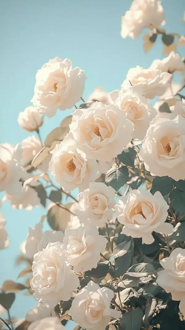 Hoa hồng trắng kiểu pastel bay bổng, bokeh mờ mịn, hợp mood khởi đầu mới và thư thái
