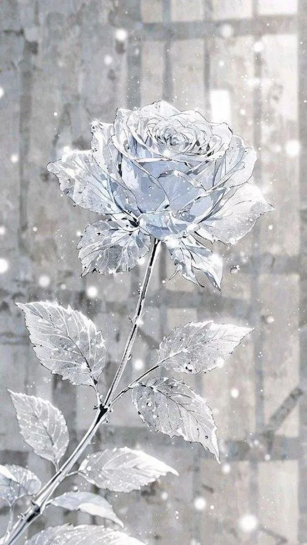 Tải ảnh bông hồng trắng như pha lê, tương phản cao, cánh hoa lấp lánh giữa nền trơn lạnh