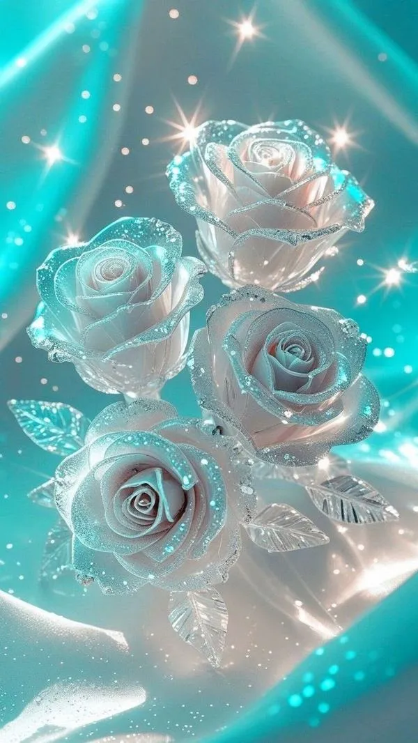Bộ hoa hồng trắng phủ sương nhẹ, nhìn đẹp full HD, đường vân cánh hoa hiện rõ và sang