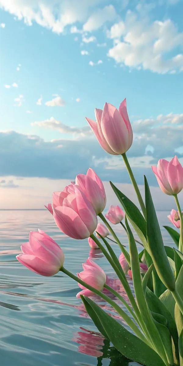 29 Tulip hồng phấn phối hoa cúc họa mi, bố cục thoáng tạo sự dễ thở