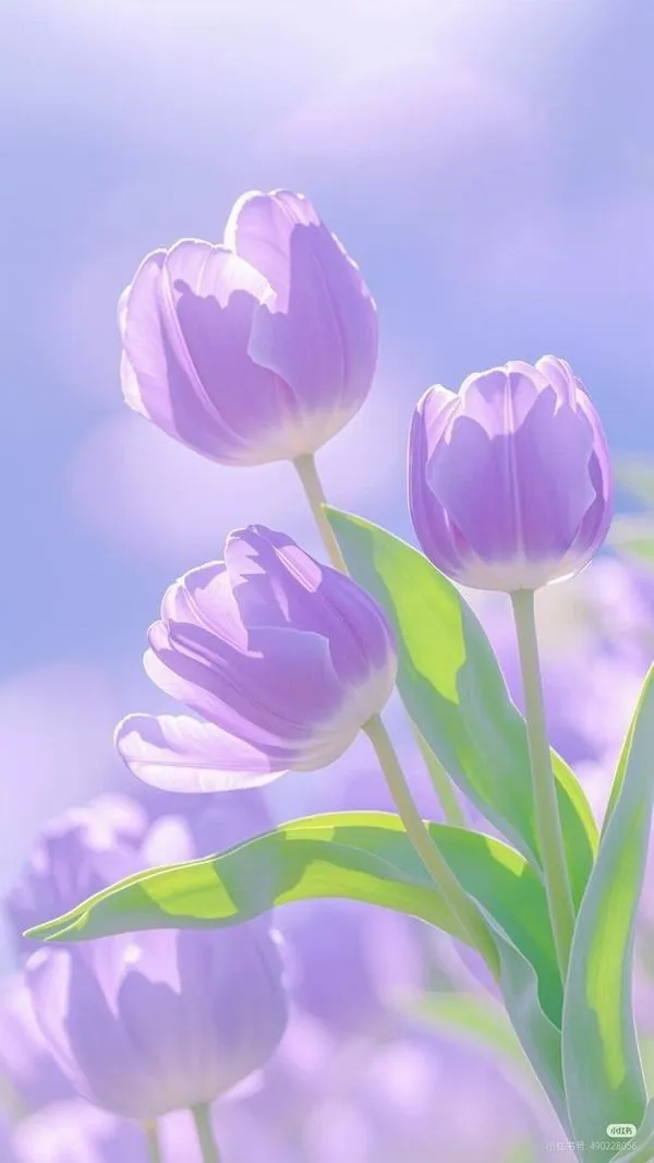 2 Tải ảnh bông tulip tím nhạt vẽ mềm, ánh sáng sáng dịu làm khung hình trong trẻo