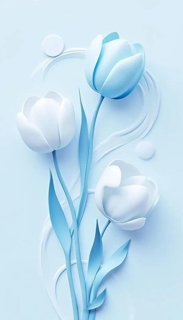 1 Hình tulip pastel xanh mint trên phông nền trơn, bố cục tối giản nhìn lâu vẫn dịu mắt