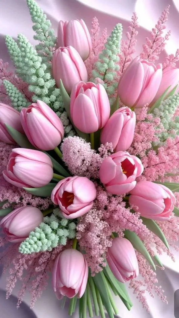 9 Bó tulip hồng ngầu trên nền trắng, khoảng trống rộng hợp widget và ứng dụng