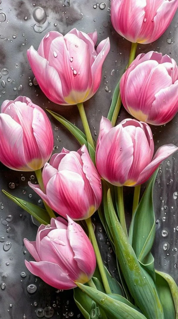 13 Chùm tulip hồng ảnh nền, nền tối tạo tương phản giúp hoa nổi bật rõ ràng