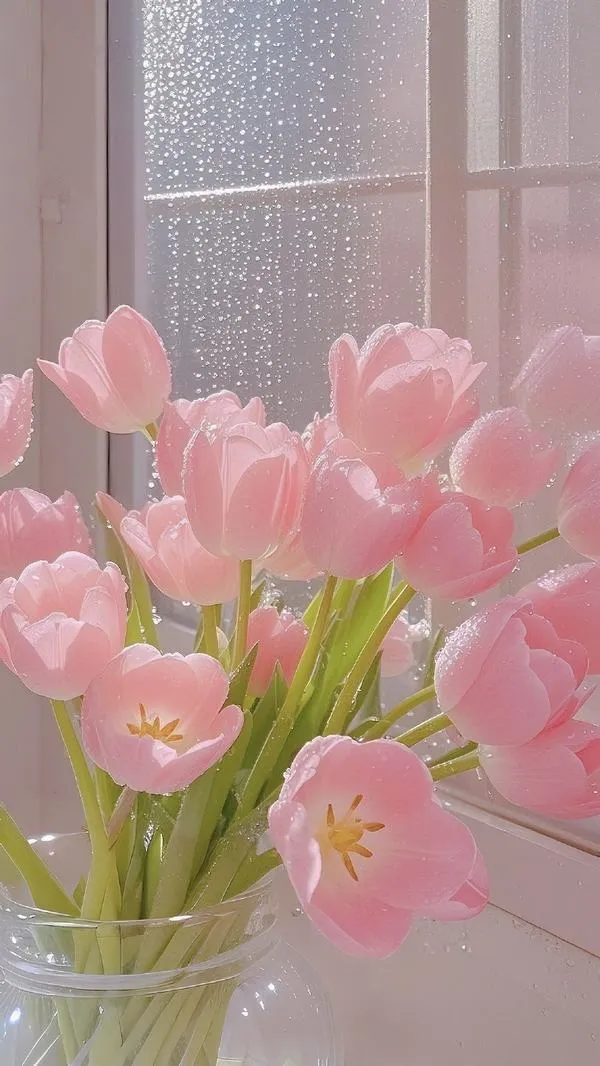 23 Tulip trắng dễ thương, ánh sáng tự nhiên làm tổng thể tinh khôi và sạch