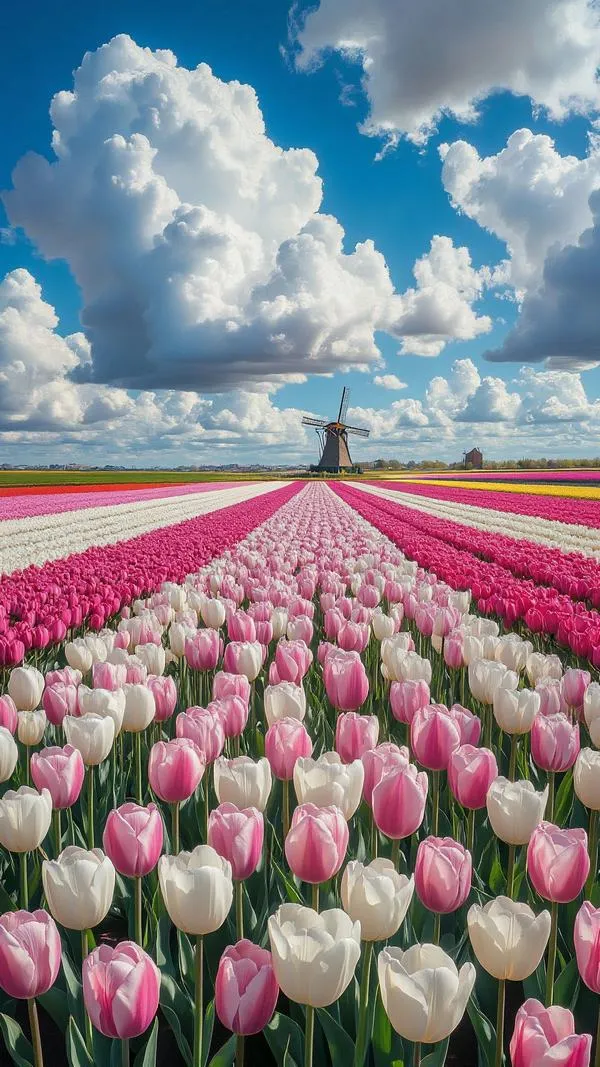 2 Luống tulip thẳng tắp dưới mây dày, nền trơn giúp icon nổi rõ và gọn gàng