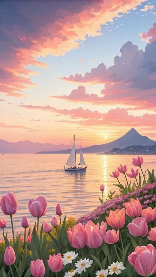 33 Hình nền đt tulip đối xứng nhẹ, nhìn vào thấy cân bằng và tĩnh tại