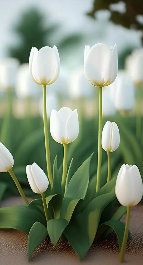 Dễ thương tulip trắng dày bông, nền tối làm cánh hoa nổi, hợp ai thích tương phản vừa