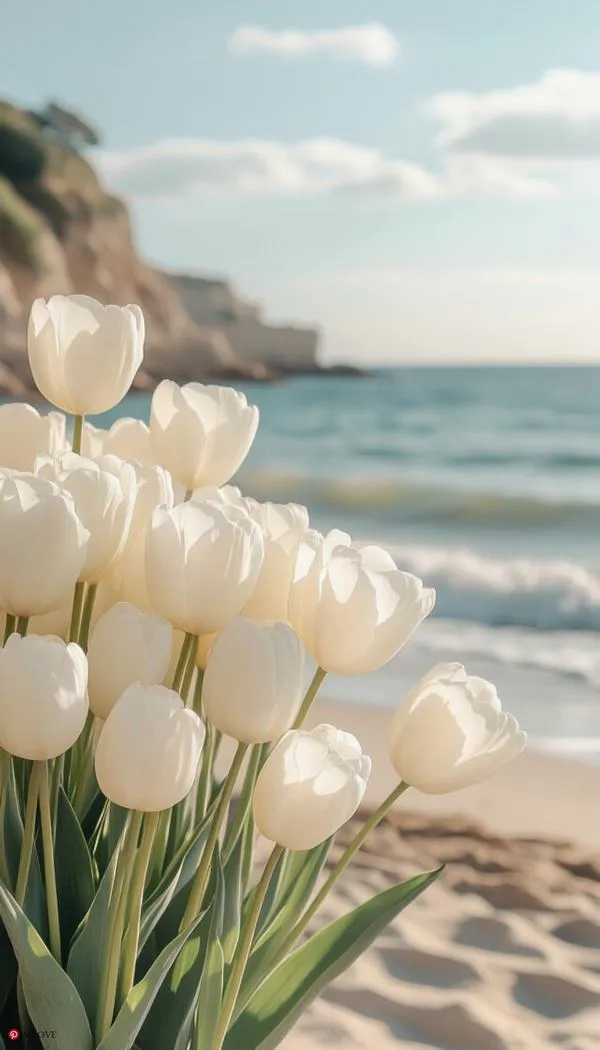 Hình nền hoa tulip trắng bokeh mịn, bố cục thoáng cho giao diện gọn gàng