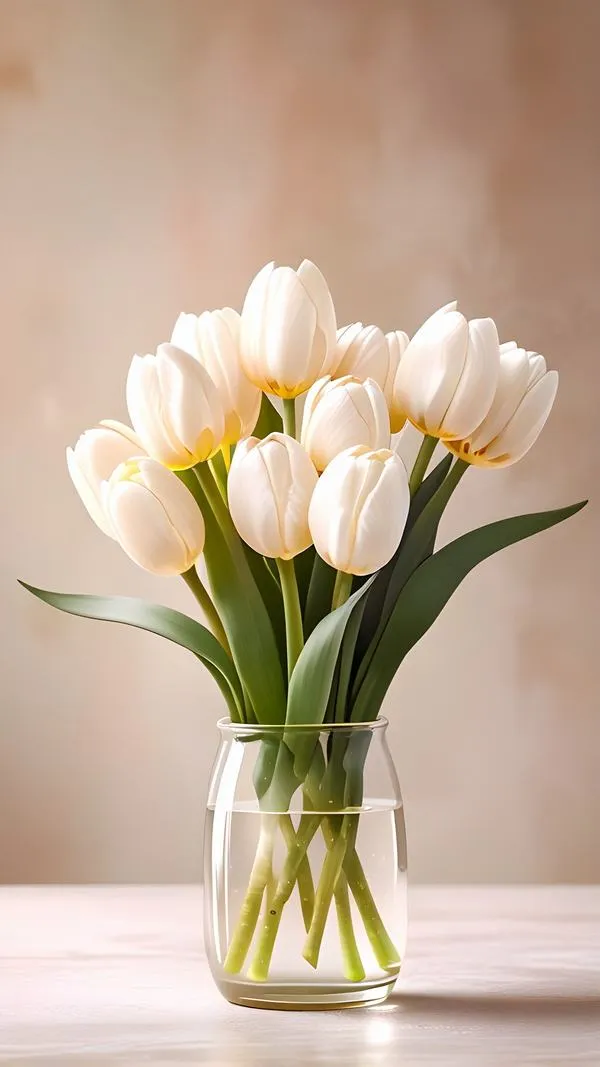 Cận cảnh tulip trắng trên nền lụa, chi tiết cánh hoa rõ, hợp ảnh nền tối giản