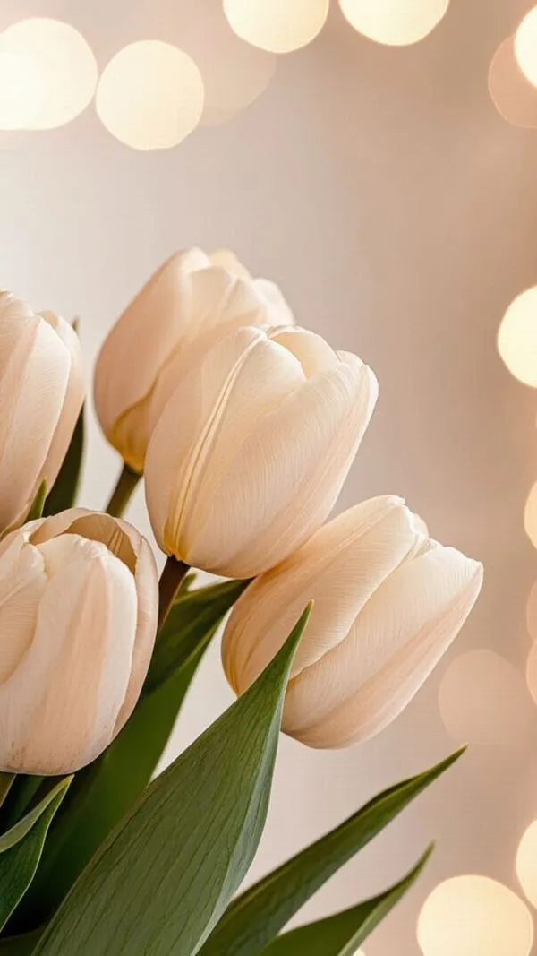 Hoa tulip trắng nền trơn, tương phản vừa đủ để widget rõ mà không rối mắt