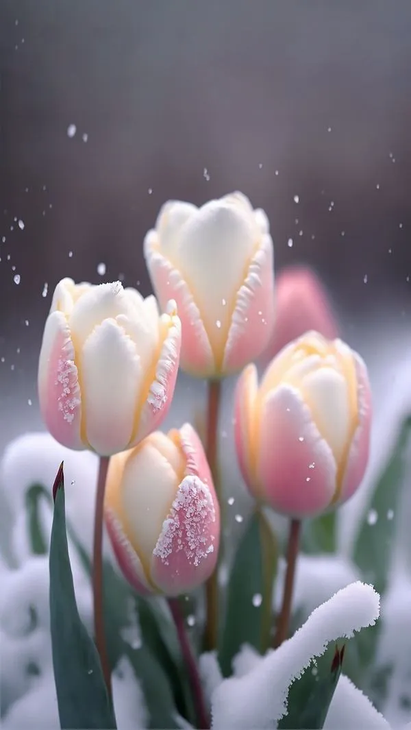 Hình nền hoa tulip trắng có giọt sương, nhìn mềm và thư giãn khi lướt điện thoại