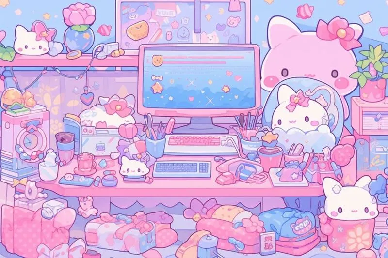 5 Bộ wallpaper iPad Hello Kitty ngầu, tông sáng lạnh, đặt nhân vật lệch để màn hình trông hiện đại