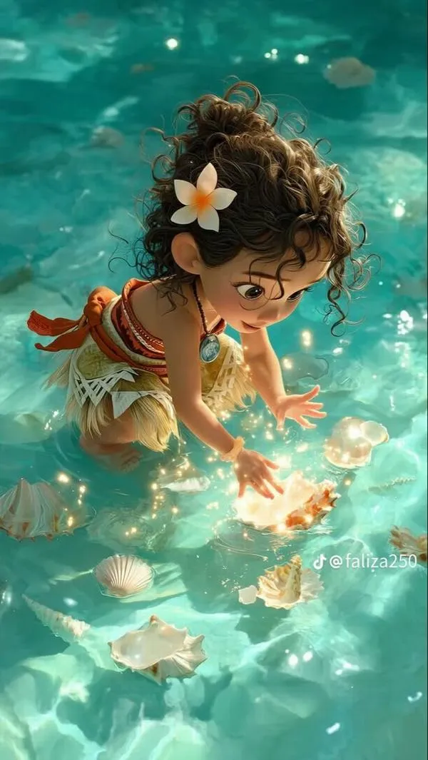 14 Bé lặn dưới nước nhặt hoa, chiều sâu sống động, lớp tiền cảnh rõ, màu xanh trong.