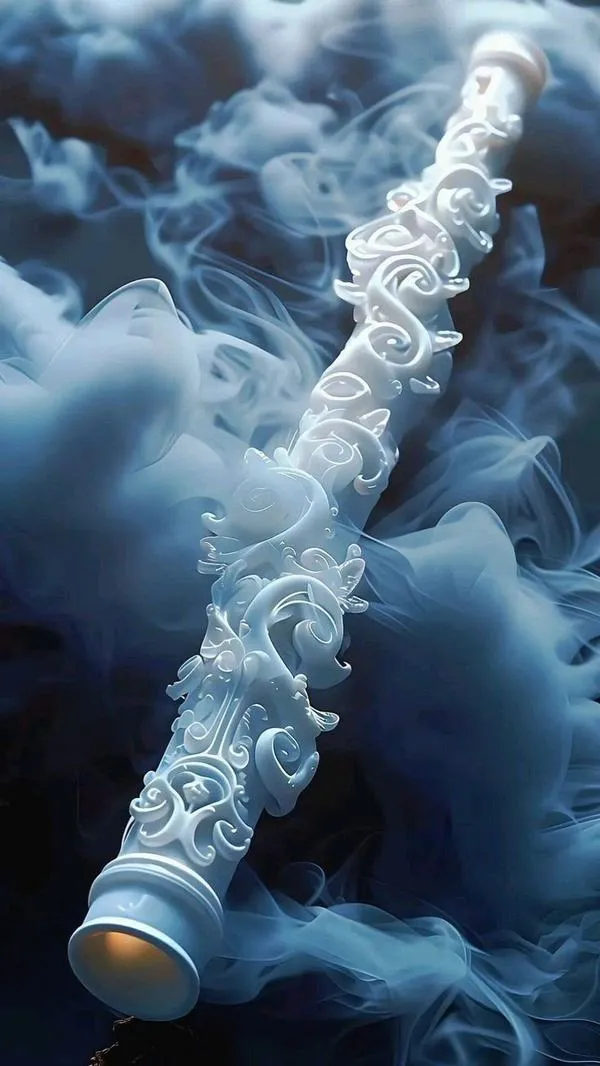 9 Ảnh nền 3D gậy Như Ý lao qua mây, đẹp kiểu điện ảnh, dùng độ sâu, tông lạnh, nhìn cuốn hút.